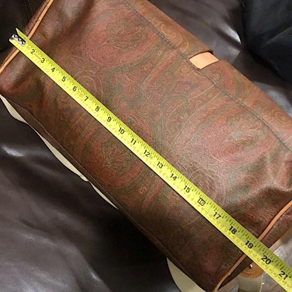 ETRO MILANO Paisley Coated Canvas Vachetta Leather Boston Shoulder Weekend Bag - Picture 13 of 16